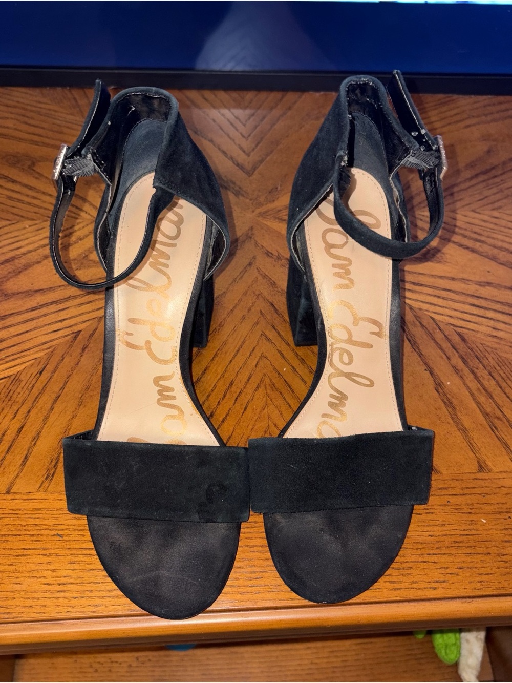 Sam Edelman Black Suede Ankle-Strap Block Heels Size 9